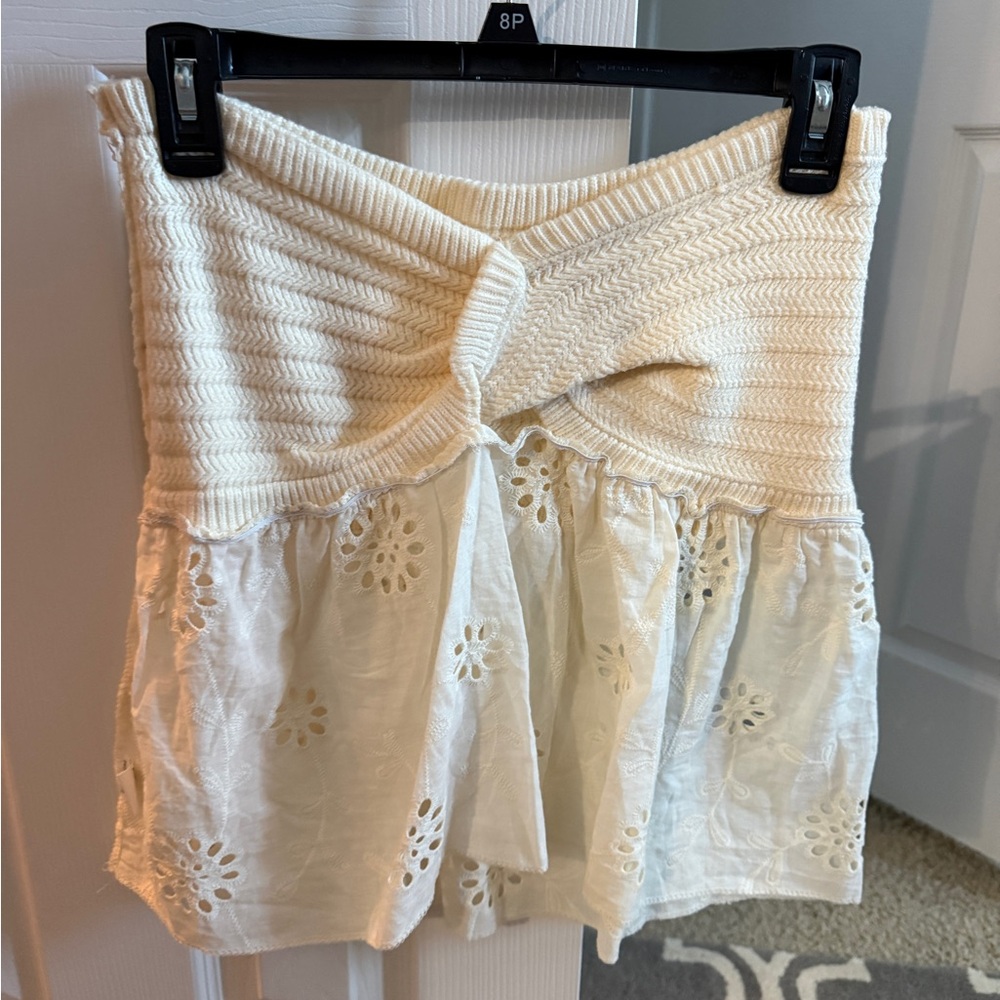 Free People Cream Knit and Lace Top